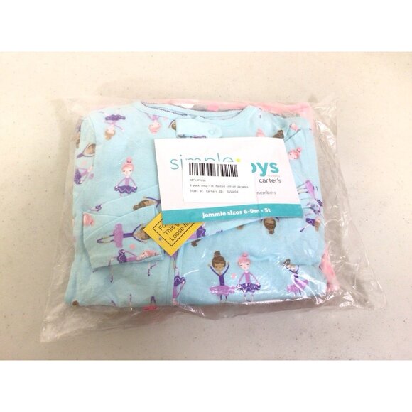 Carters Girls 1 pc Cotton Footed Pajamas Set of 3 Size 5T NEW - Picture 2 of 7